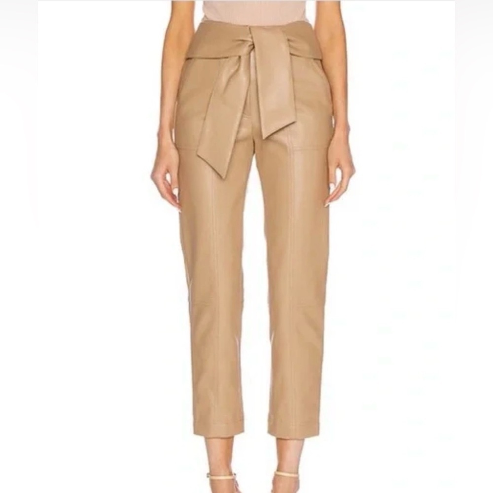 JONATHAN SIMKHAI TESSA TAN FAUX LEATHER PANTS WITH TIE BELT WOMENS SZ 2 - Picture 7 of 7